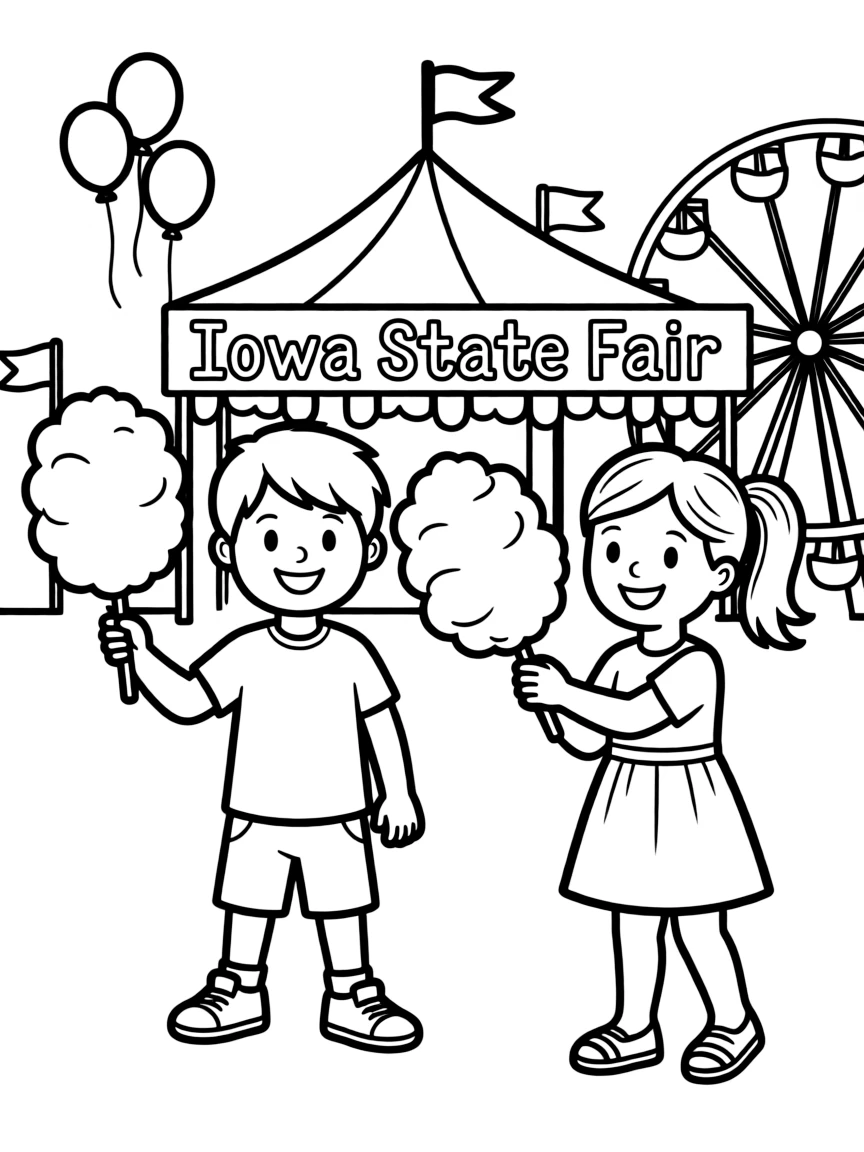 (Iowa) Children playing at the Iowa State Fair with cotton candy