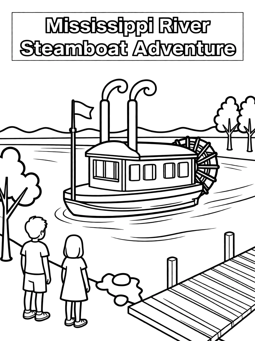 (Iowa) A river scene showing the Mississippi River with a steamboat