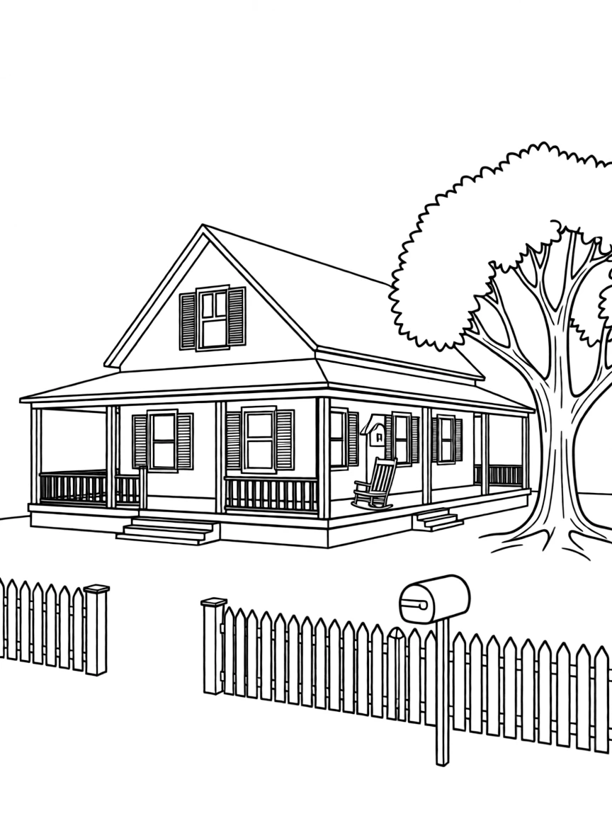 (Iowa) A classic Iowa farmhouse with a wraparound porch