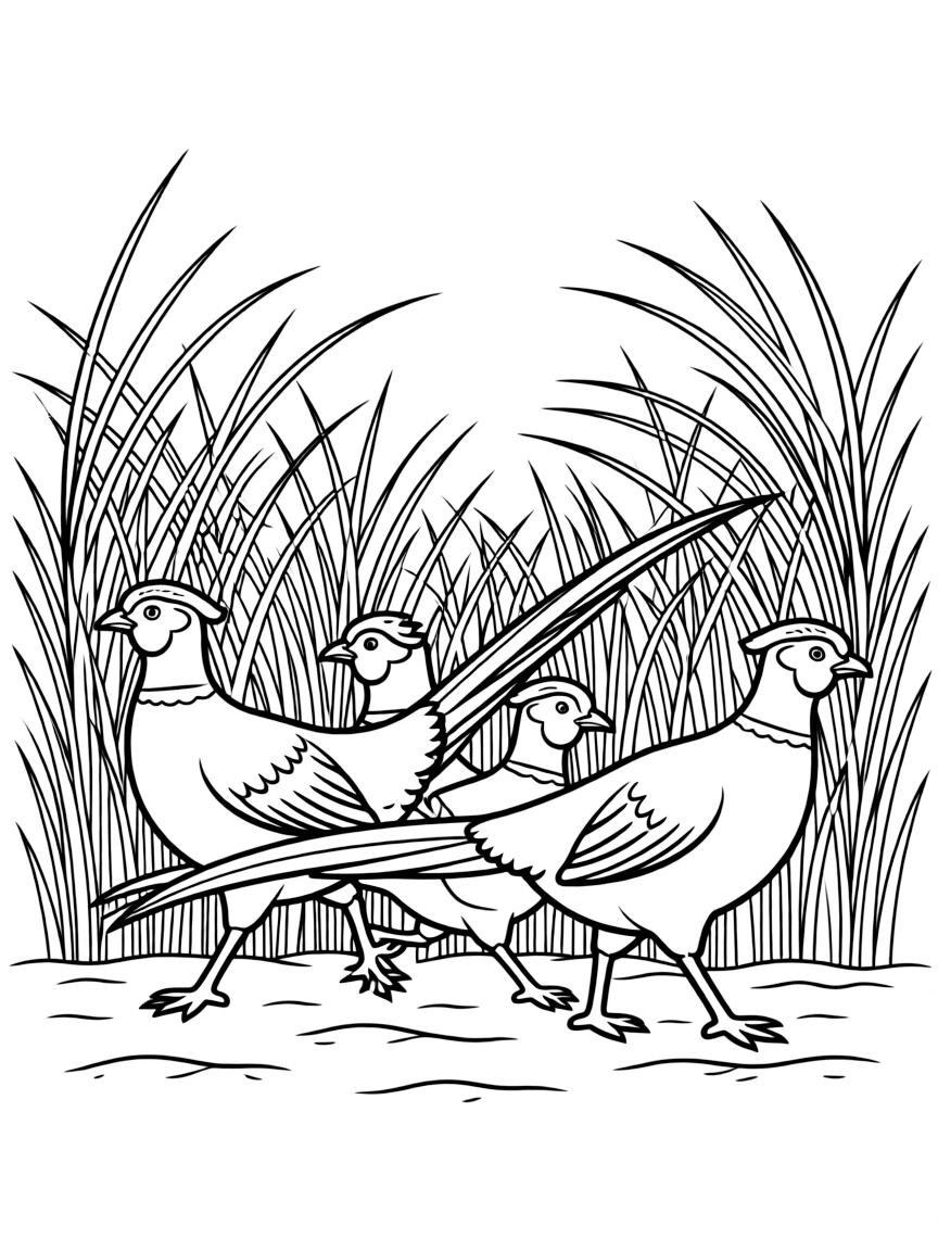 (Iowa) Iowa pheasants walking through tall grass