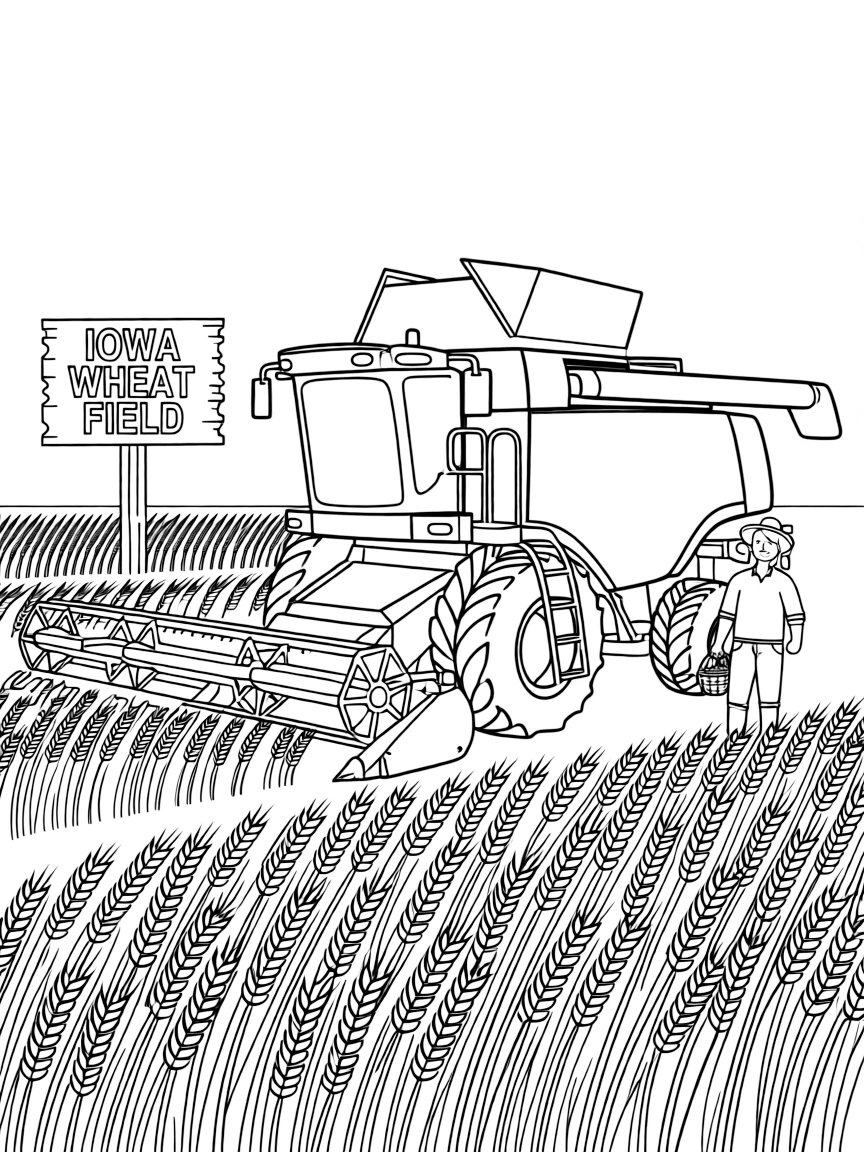 (Iowa) A combine harvester working in a wheat field