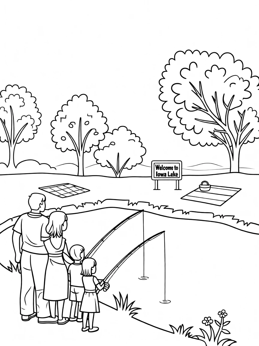 (Iowa) A family fishing on one of Iowa's many lakes
