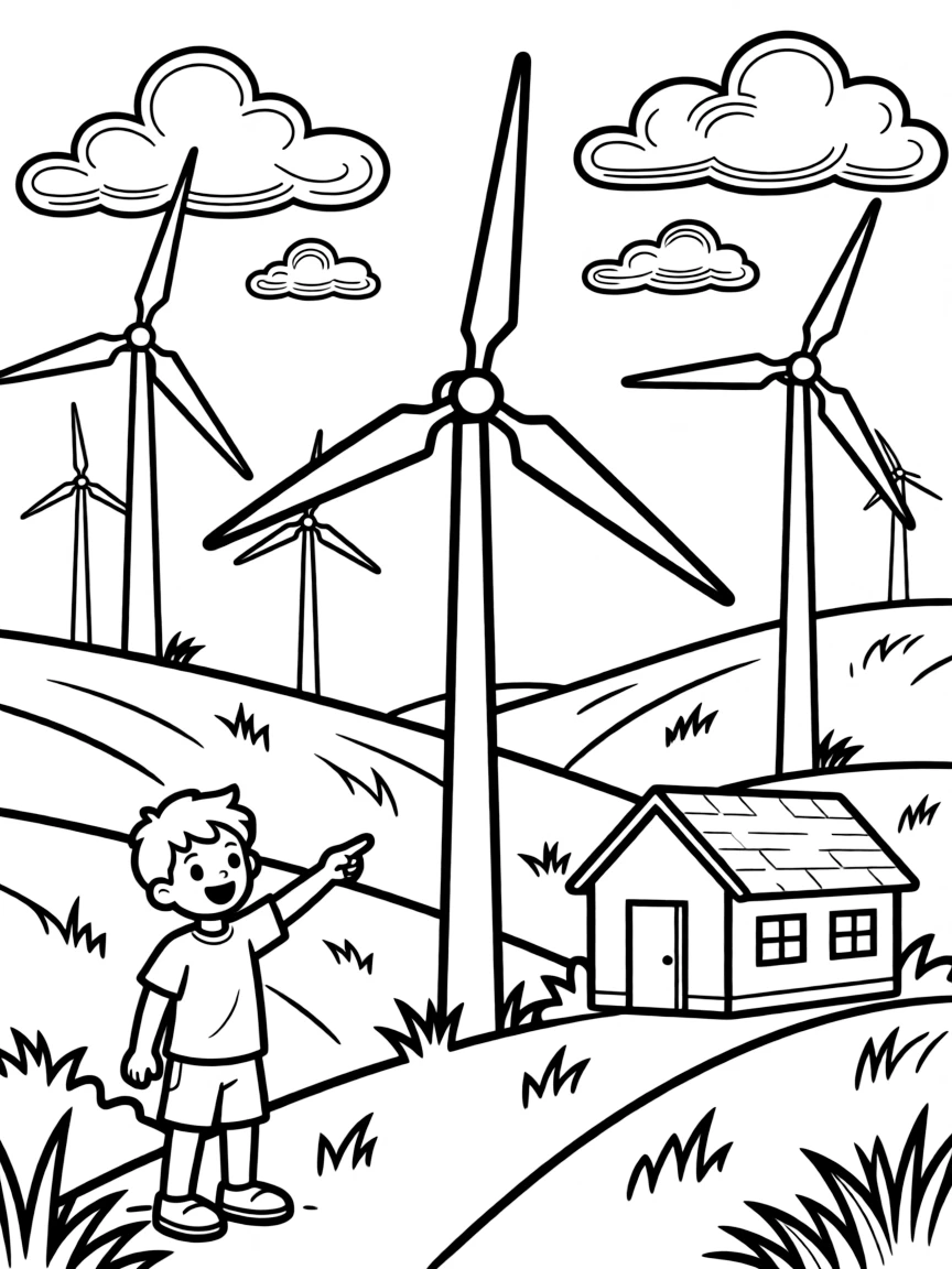 (Iowa) Iowa wind farm with multiple turbines on rolling hills
