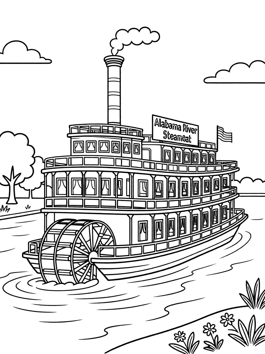 (Alabama) A steamboat floating on the Alabama River