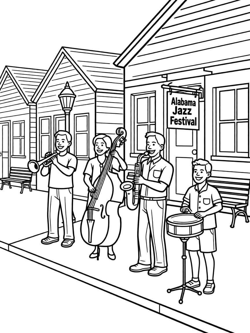 (Alabama) A jazz band playing music in a Southern street