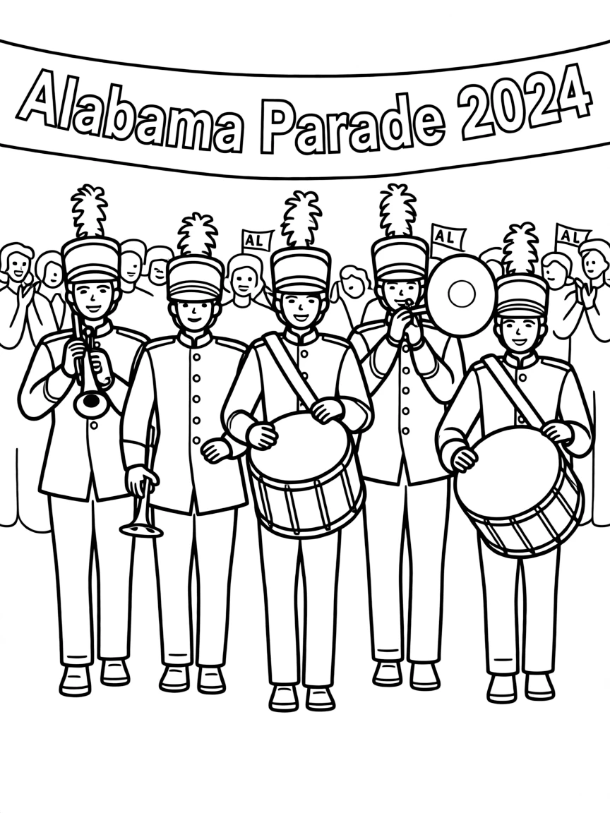 (Alabama) A group of marching band students in a parade