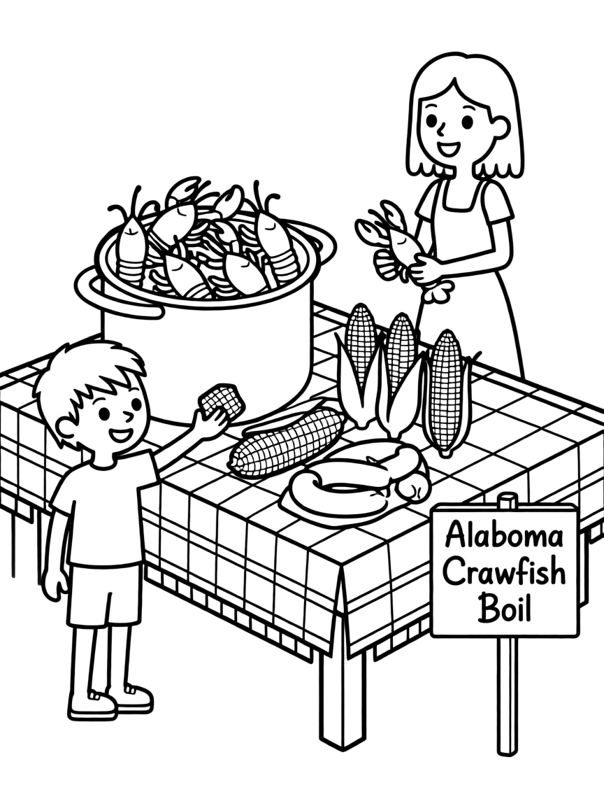 (Alabama) A crawfish boil with corn and sausage