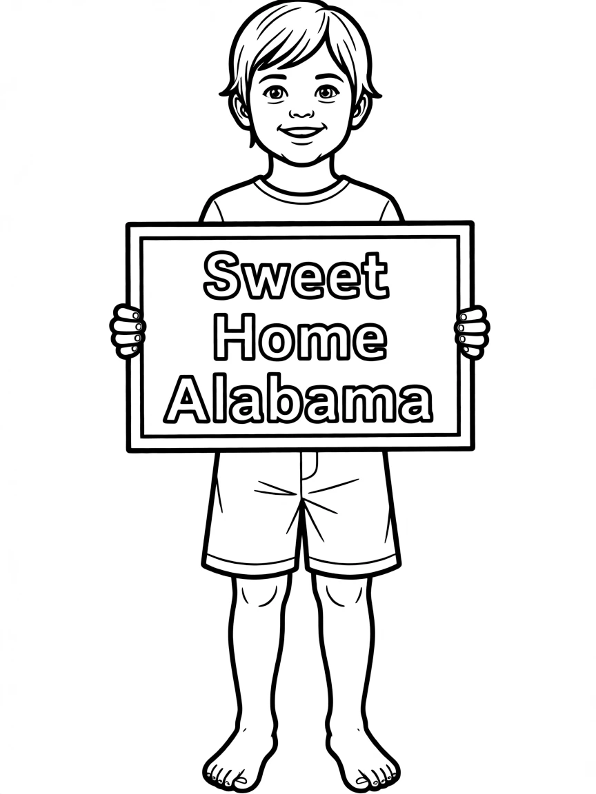 (Alabama) A child holding a sign that says “Sweet Home Alabama”