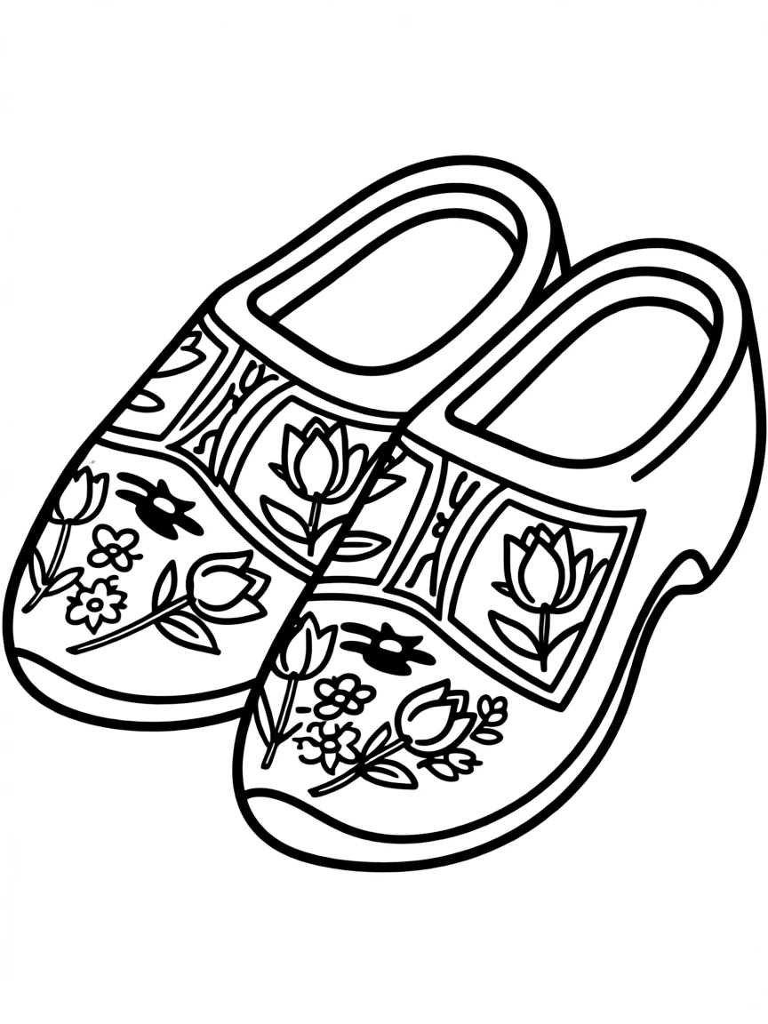 (Netherland, Holland) Wooden shoes (clogs) with decorative flower patterns