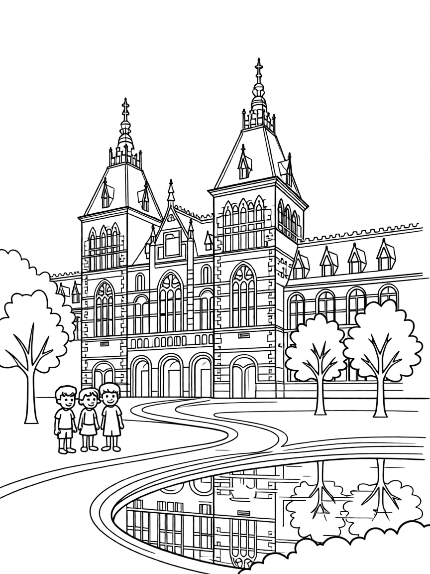 (Netherland, Holland) Rijksmuseum's Gothic Revival architecture with detailed towers