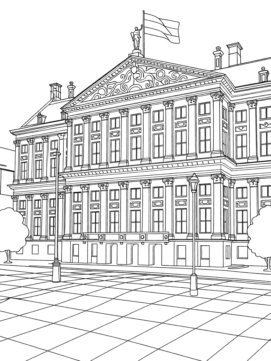 (Netherland, Holland) Royal Palace of Amsterdam with its grand classical facade