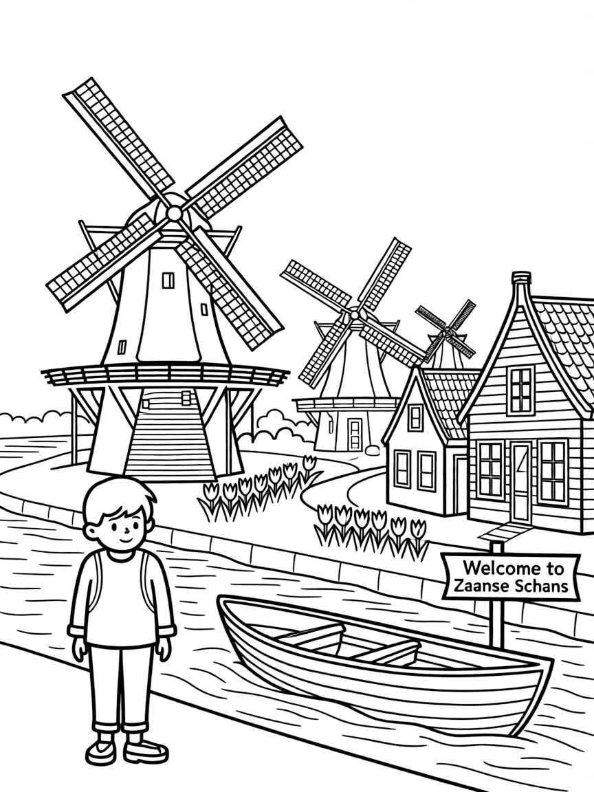 (Netherland, Holland) Zaanse Schans historic windmill village landscape
