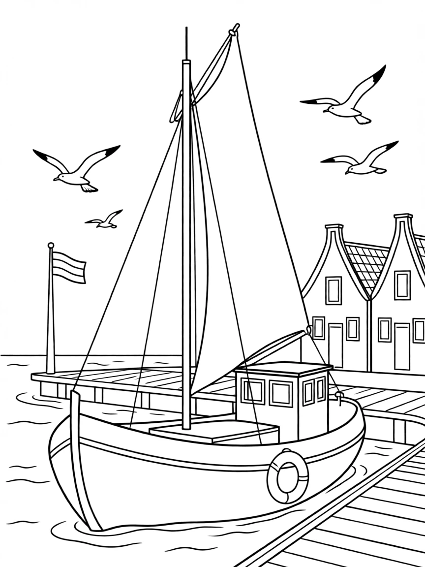 (Netherland, Holland) Traditional Dutch fishing boat in a harbor