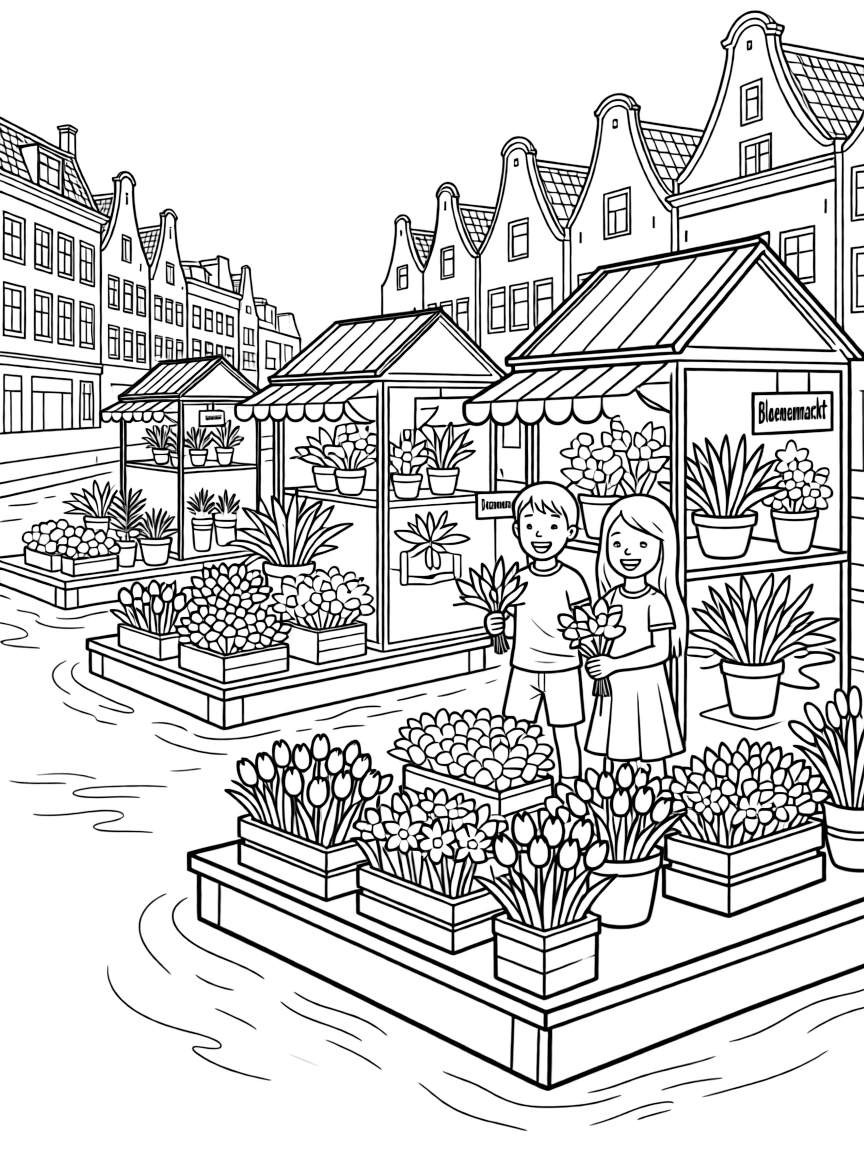 (Netherland, Holland) Bloemenmarkt (flower market) stalls floating on the canal