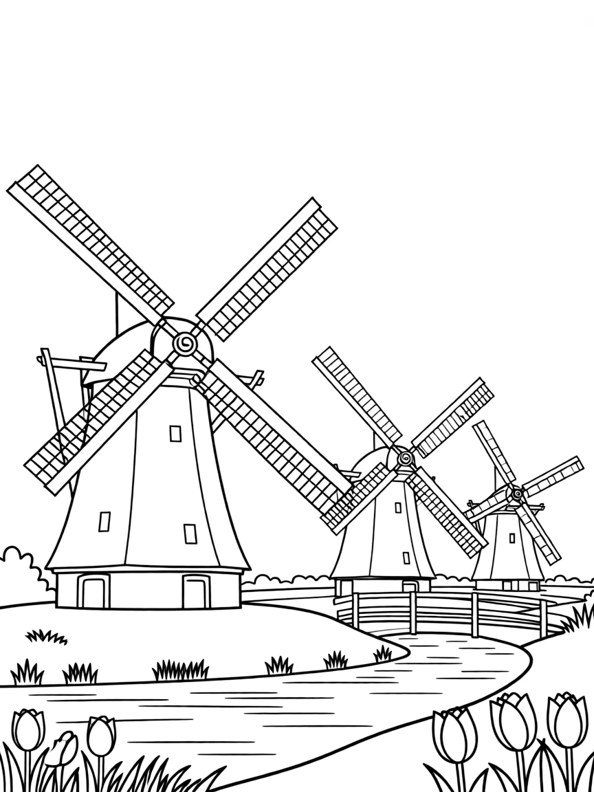 (Netherland, Holland) Kinderdijk windmill complex with multiple windmills