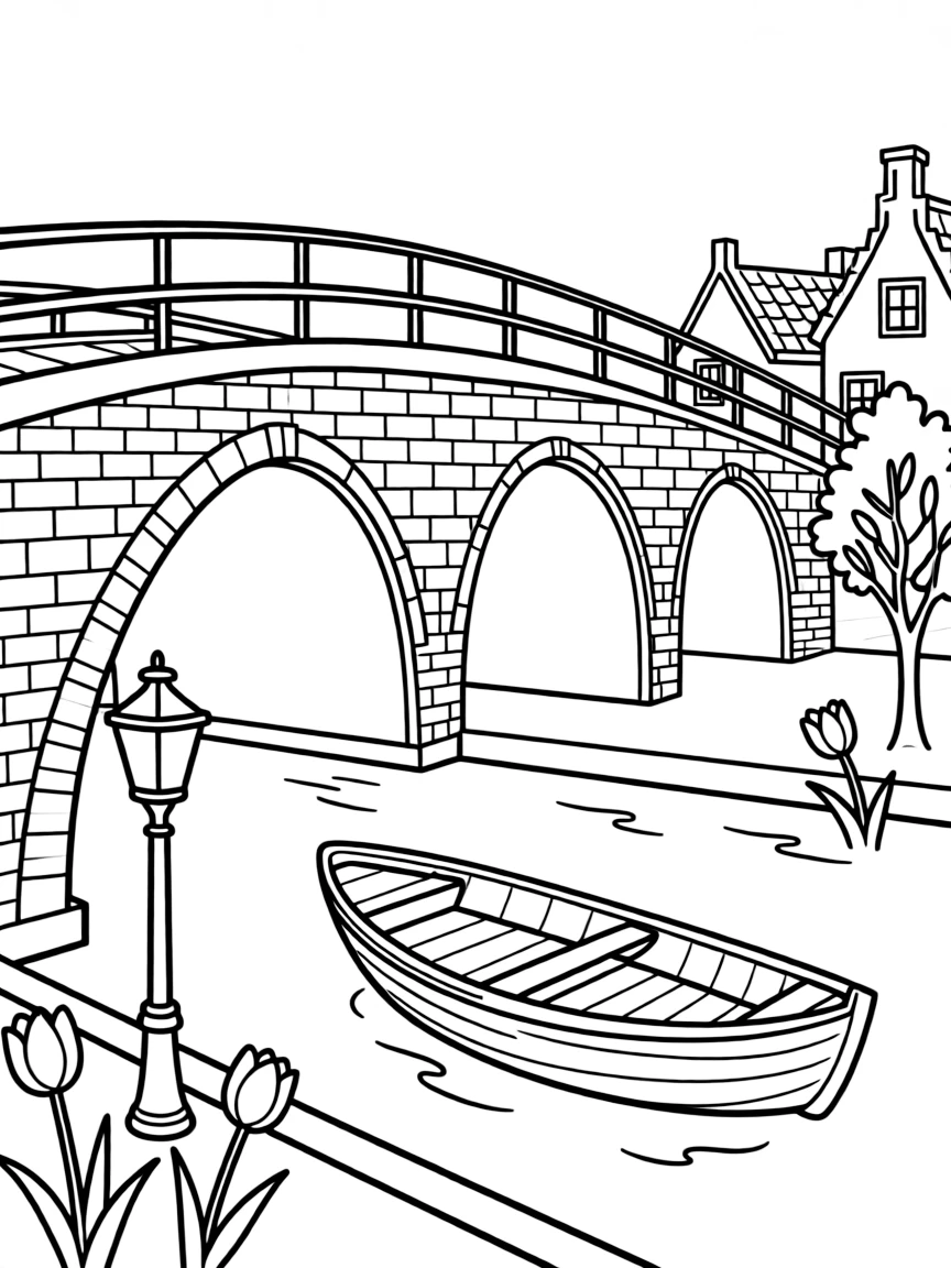 (Netherland, Holland) Traditional Dutch bridge arching over a canal