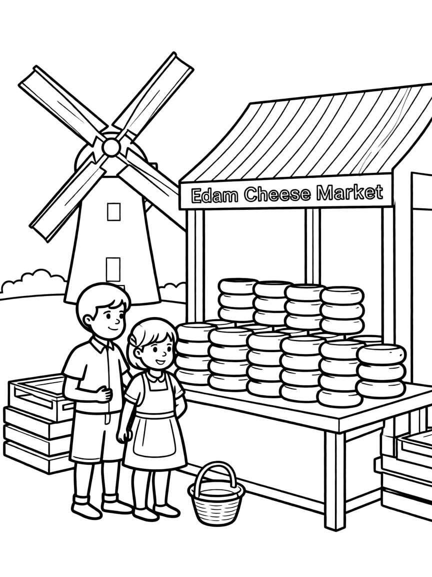 (Netherland, Holland) Edam cheese market with round cheeses stacked high