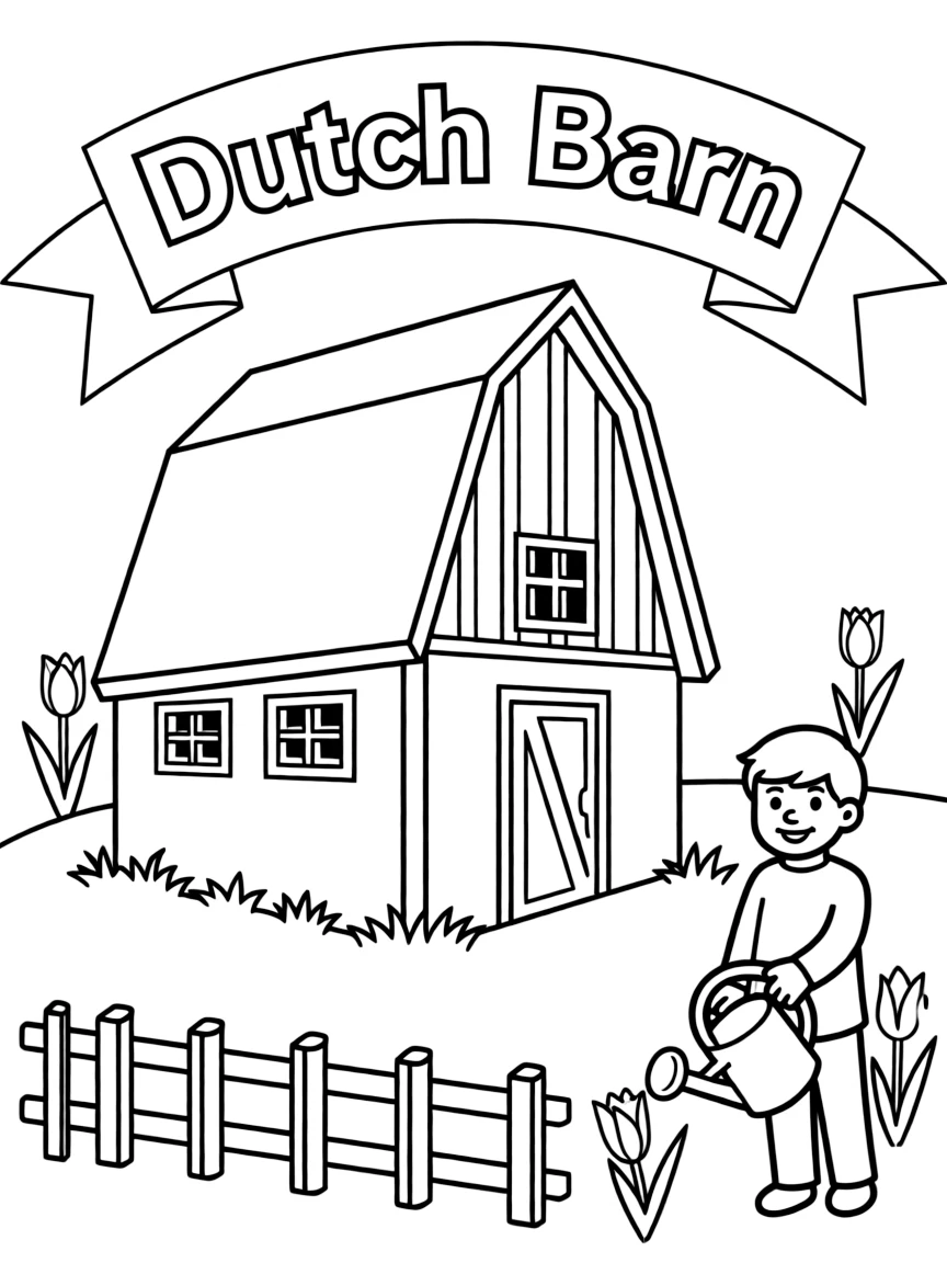 (Netherland, Holland) Dutch barn with characteristic gambrel roof design
