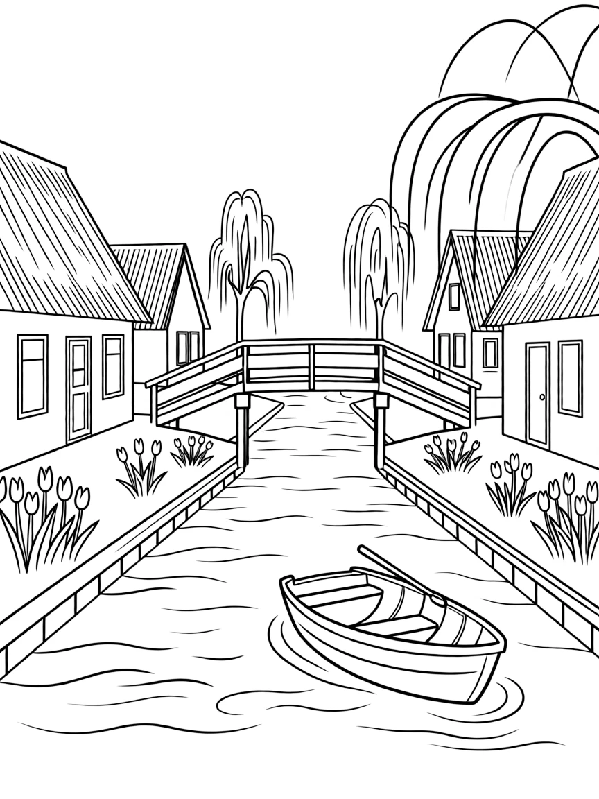 (Netherland, Holland) Giethoorn village canal with thatched-roof houses