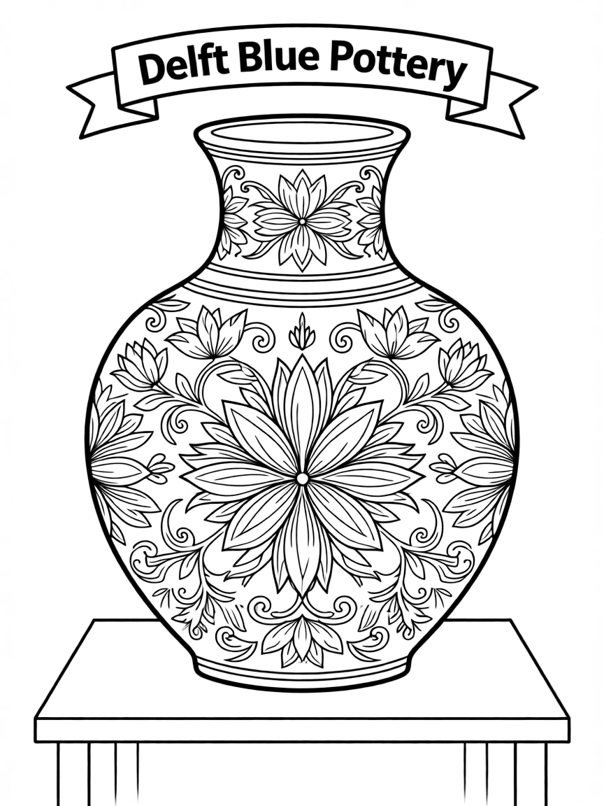 (Netherland, Holland) Delft Blue pottery vase with intricate floral patterns