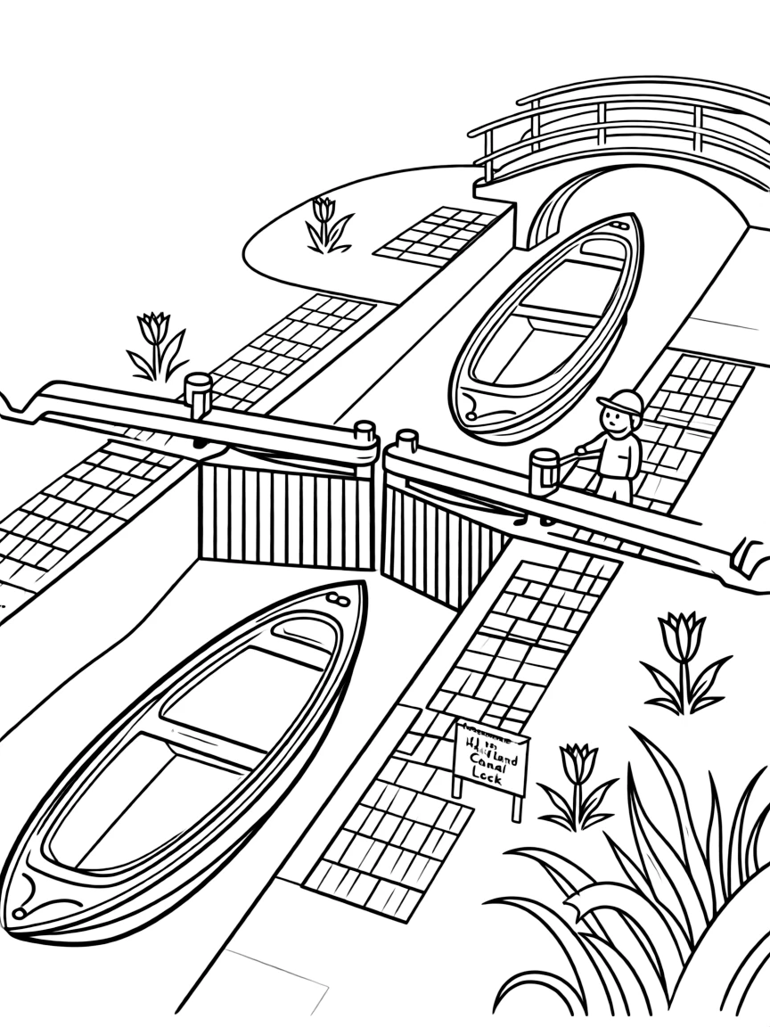 (Netherland, Holland) Canal lock system with boats passing through