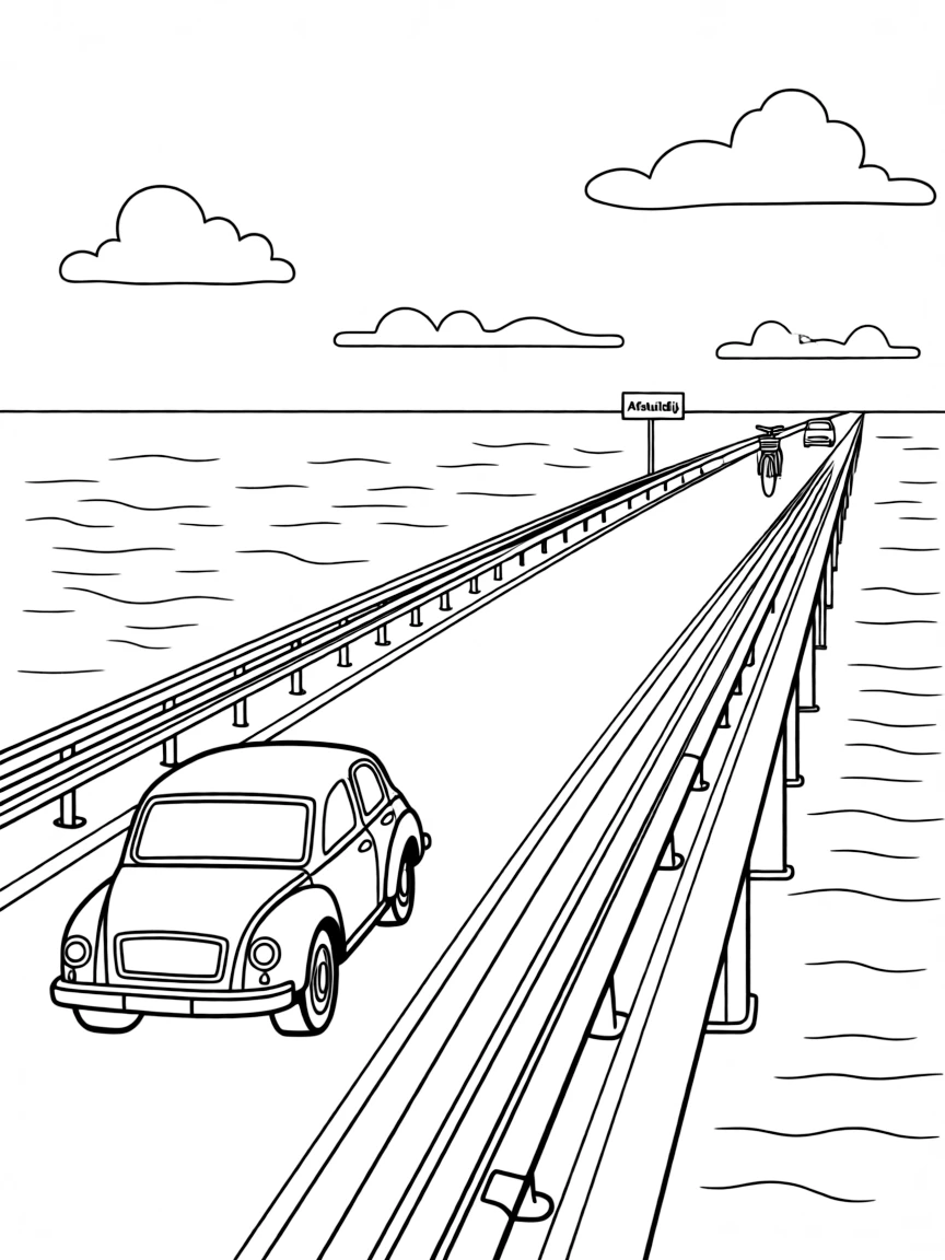 (Netherland, Holland) Afsluitdijk (barrier dam) stretching across the water