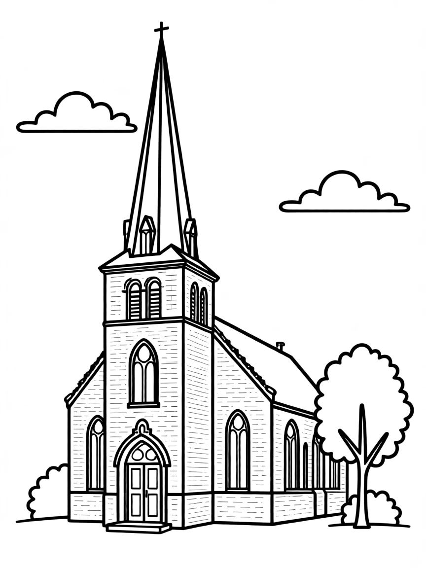 (Netherland, Holland) Traditional Dutch church with tall pointed spire