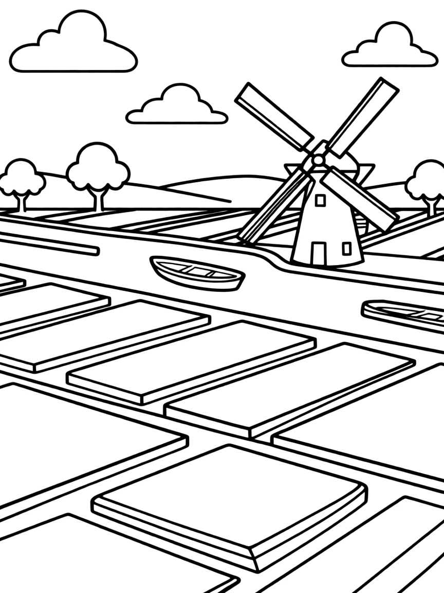 (Netherland, Holland) Polder landscape with geometric field patterns