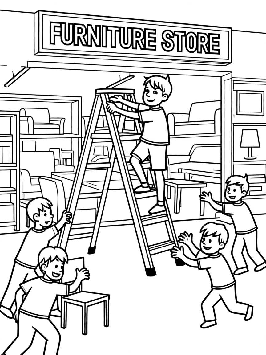 Jackie Chen using ladders and chairs to fight off silly goons in a furniture store