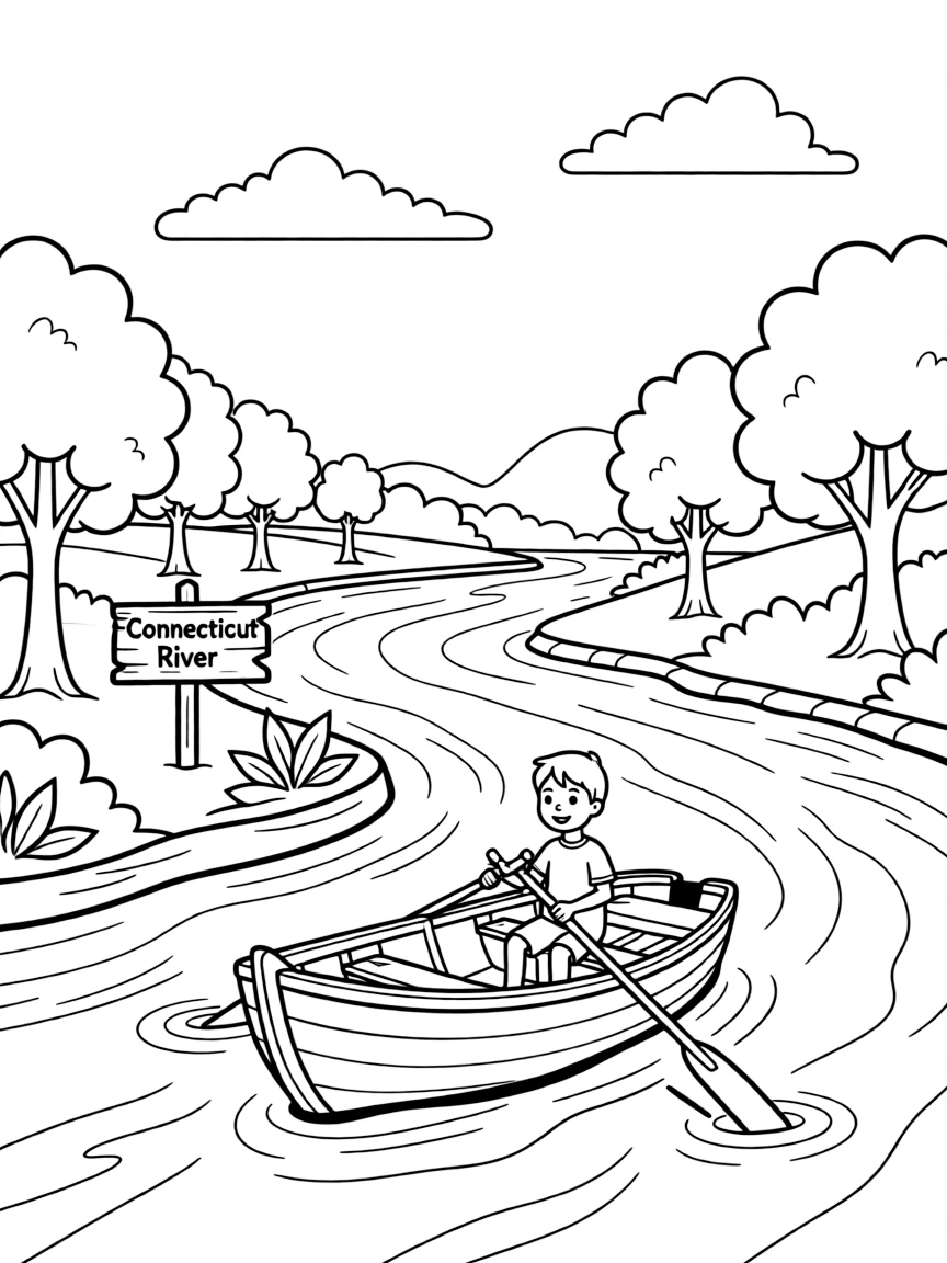 (Connecticut) The Connecticut River with a small boat floating