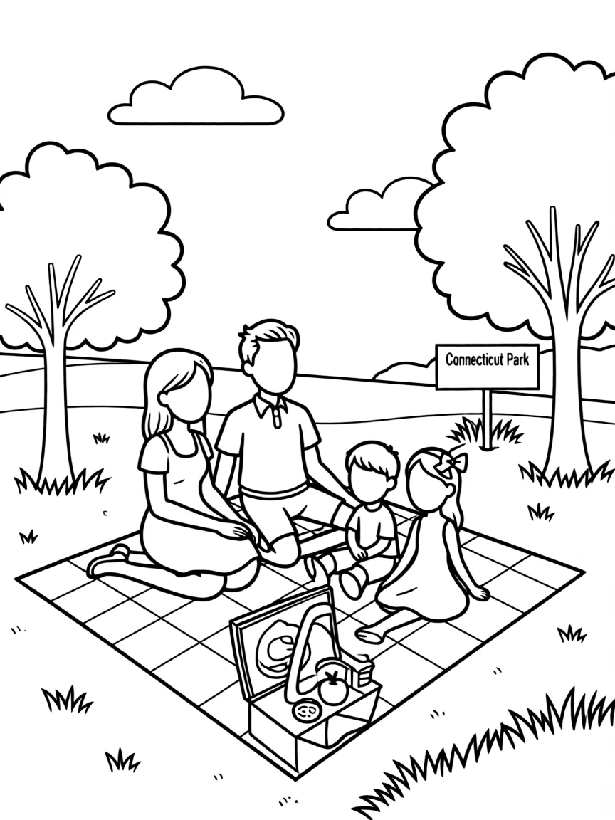 (Connecticut) A family enjoying a picnic at a Connecticut park