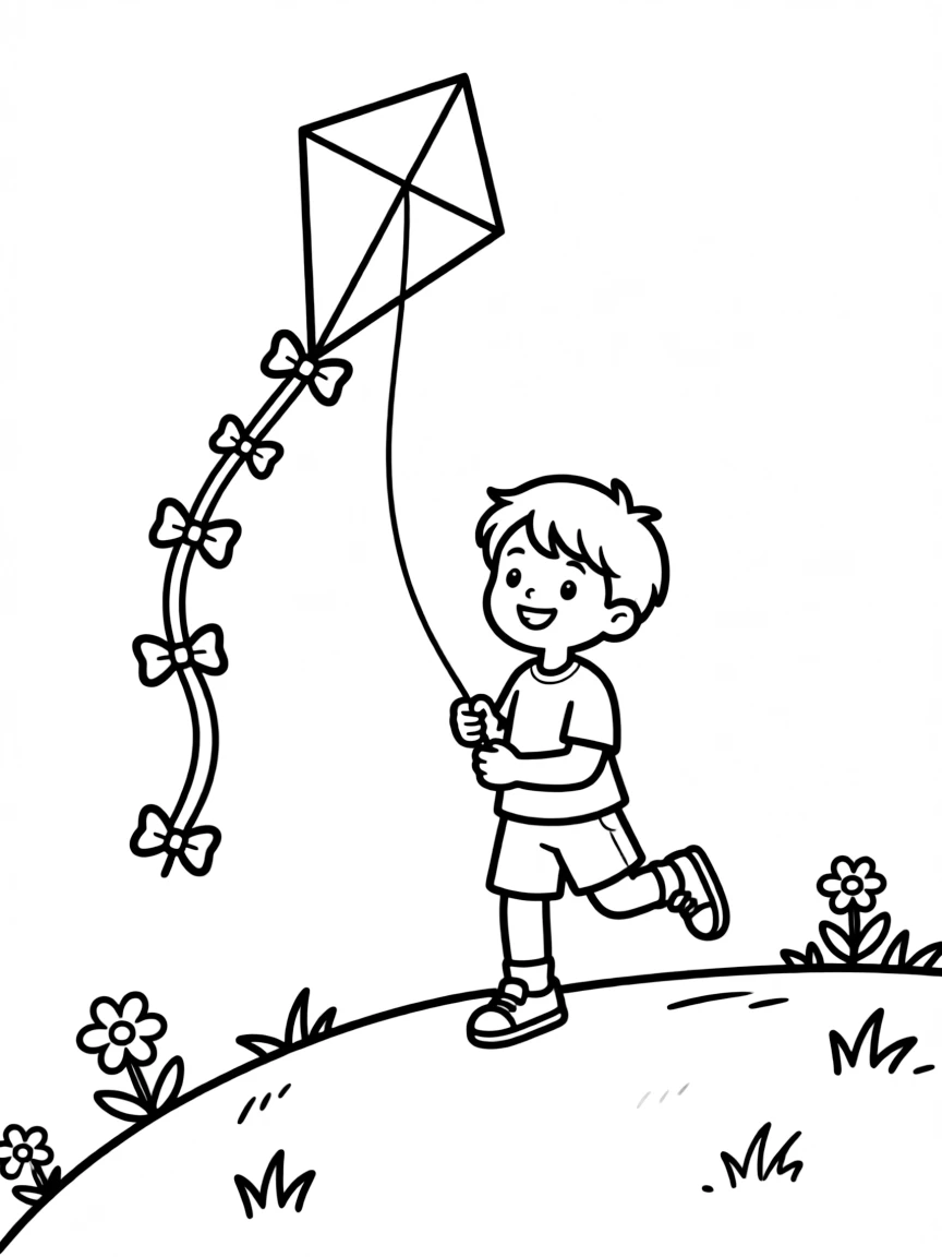 (Connecticut) A child flying a kite on a green hill