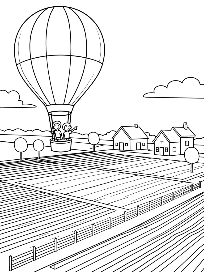 (Connecticut) A hot air balloon flying over Connecticut farmland