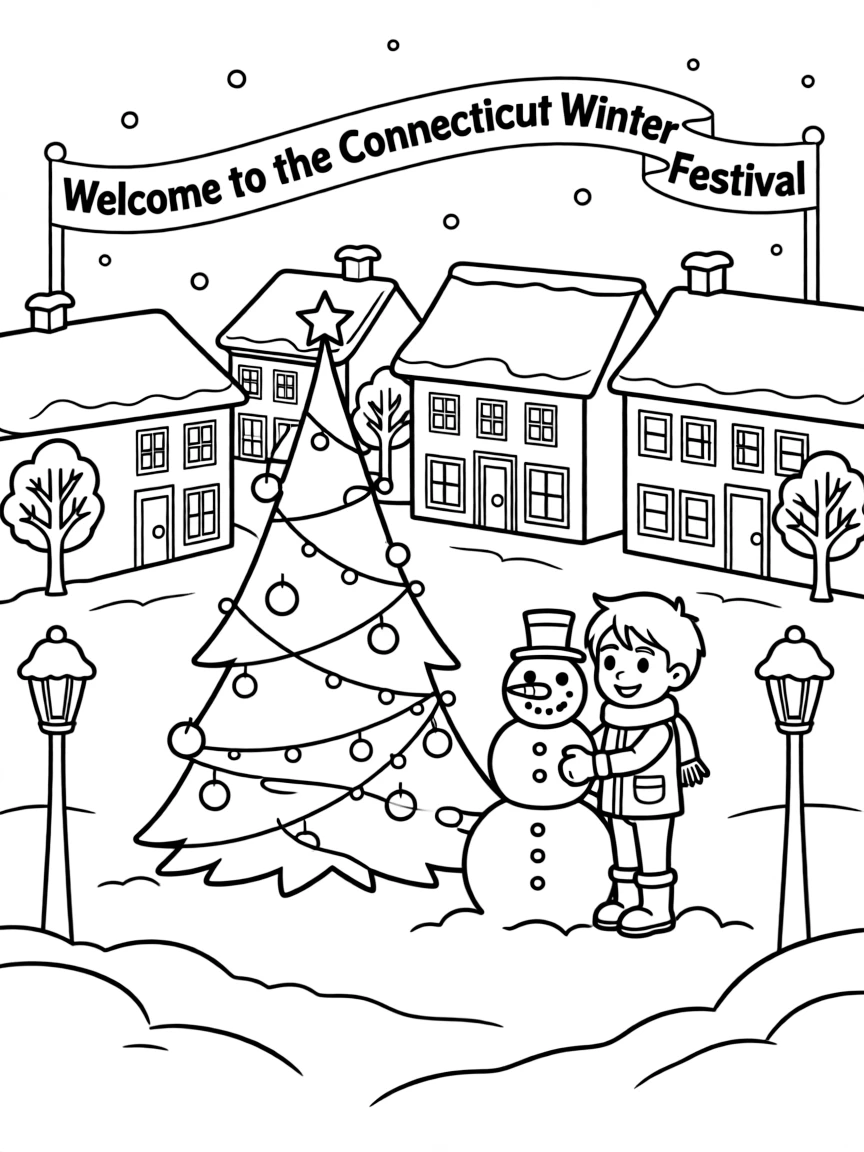 (Connecticut) A snow-covered town square in Connecticut