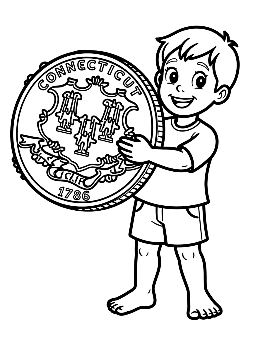 (Connecticut) A child holding a Connecticut state quarter