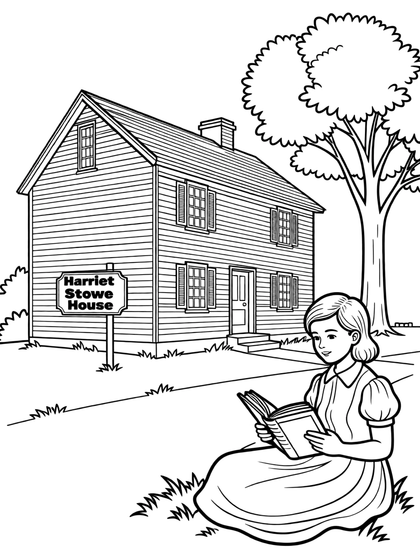 (Connecticut) A girl reading a book at the Harriet Beecher Stowe House