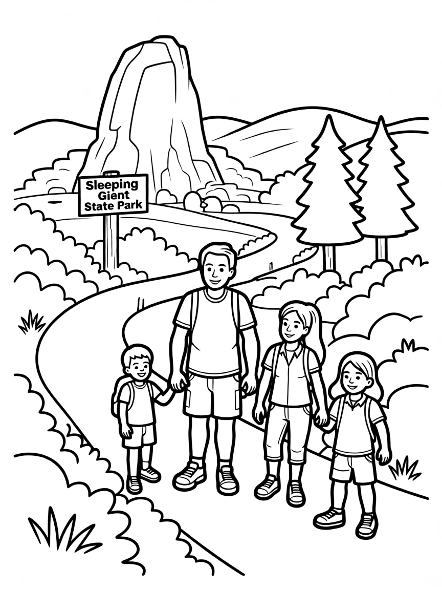 (Connecticut) A family hiking in Sleeping Giant State Park