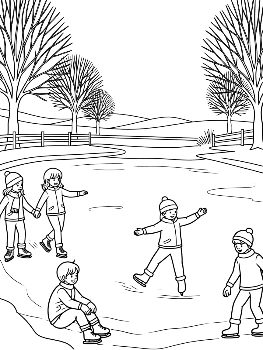 (Connecticut) Kids ice skating on a frozen Connecticut pond