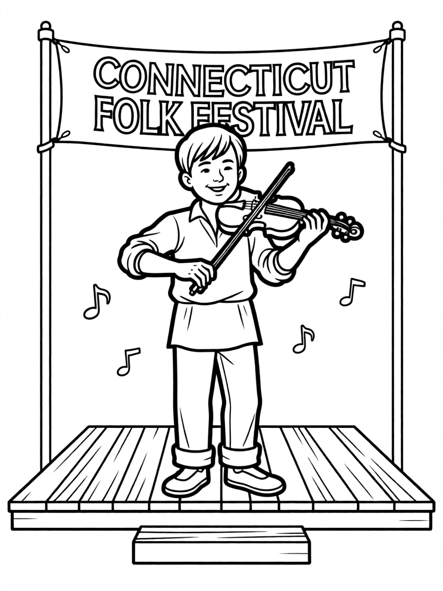 (Connecticut) A boy playing a fiddle at a folk festival