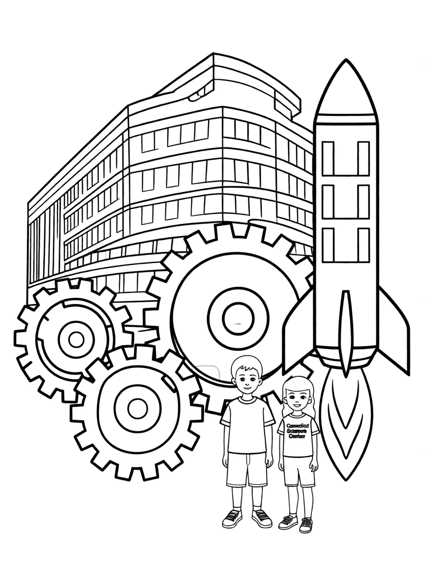 (Connecticut) The Connecticut Science Center with gears and rockets