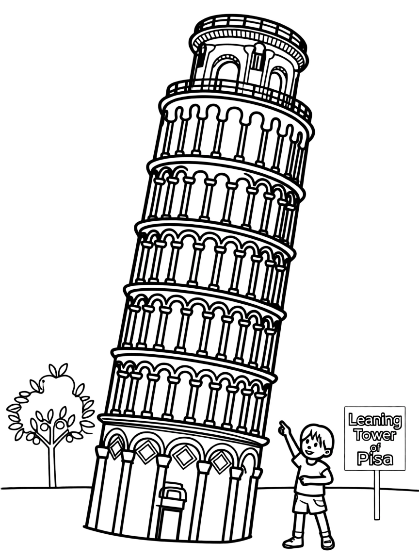 (Italy) The Leaning Tower of Pisa standing tall and slightly tilted