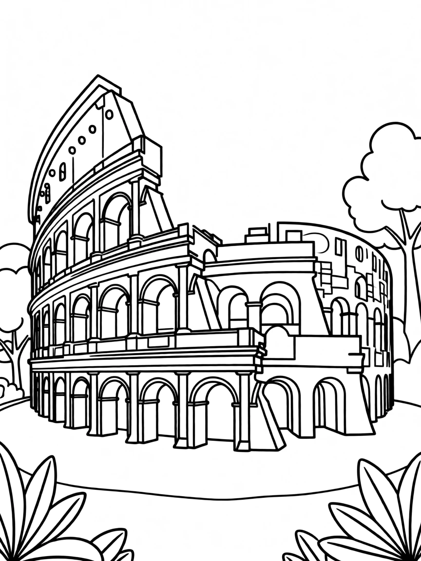 (Italy) The Colosseum in Rome with arches and ancient stonework