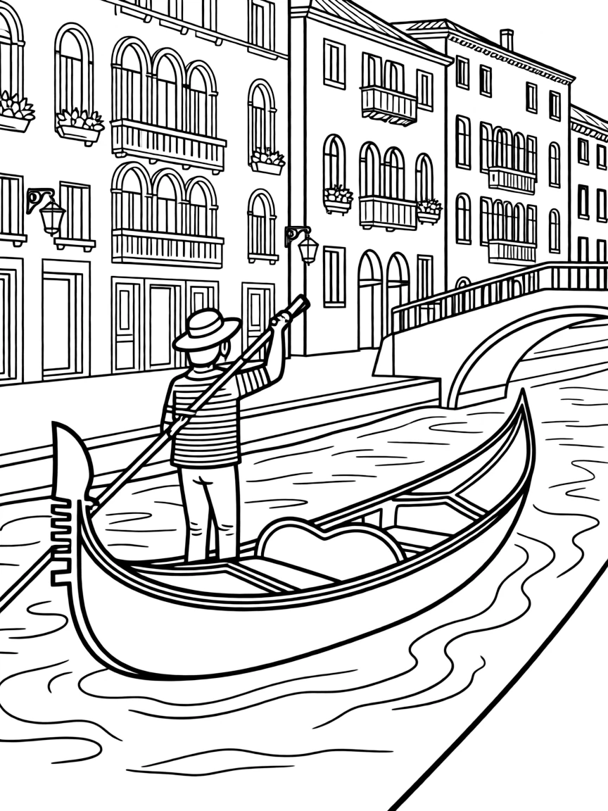 (Italy) Gondola floating on a canal in Venice with a gondolier