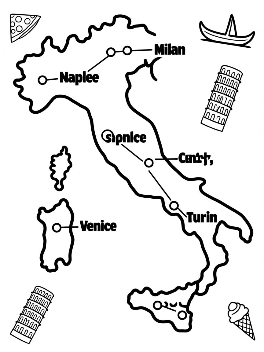 (Italy) A map of Italy with key cities marked