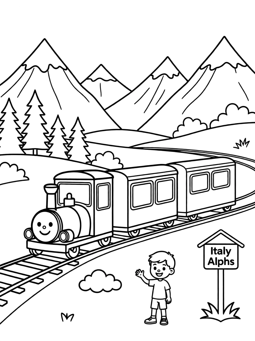 (Italy) A little train going through the Italian Alps