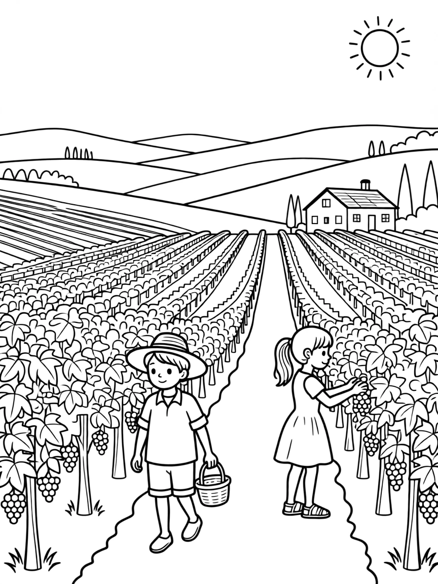 (Italy) A vineyard in Tuscany with rows of grapevines