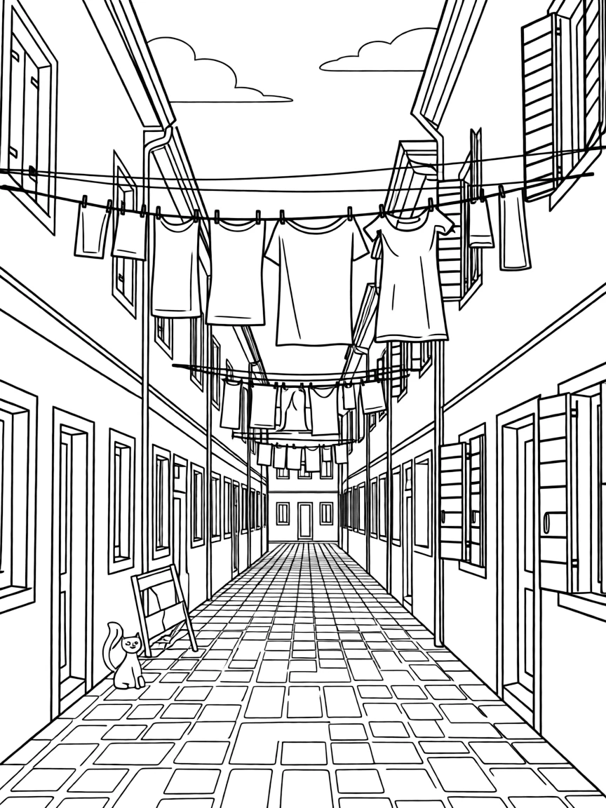 (Italy) A quiet Venetian alley with hanging laundry