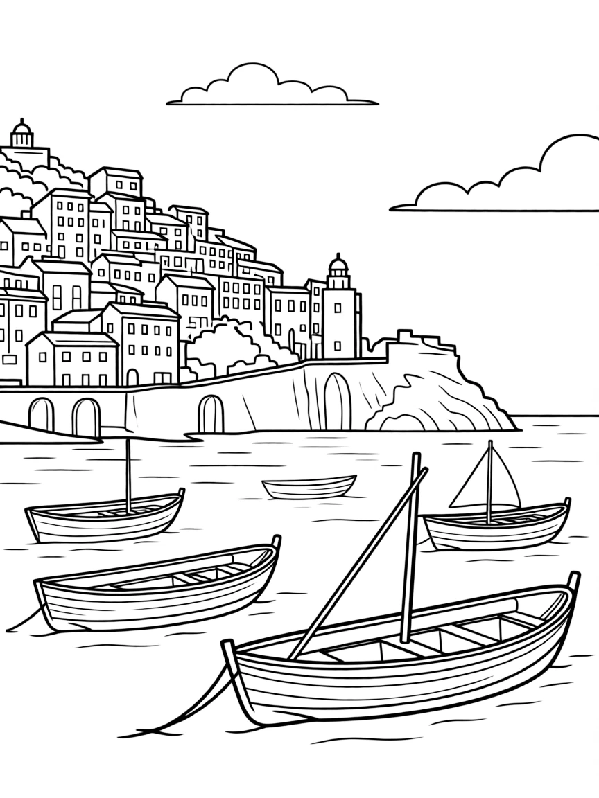 (Italy) A coastal view of Amalfi with boats