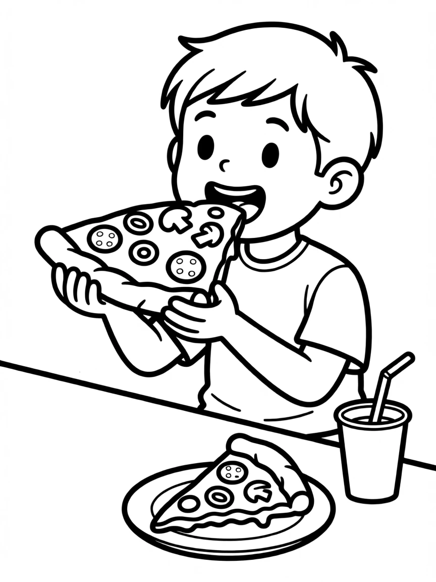 (Italy) A kid eating a big slice of pizza