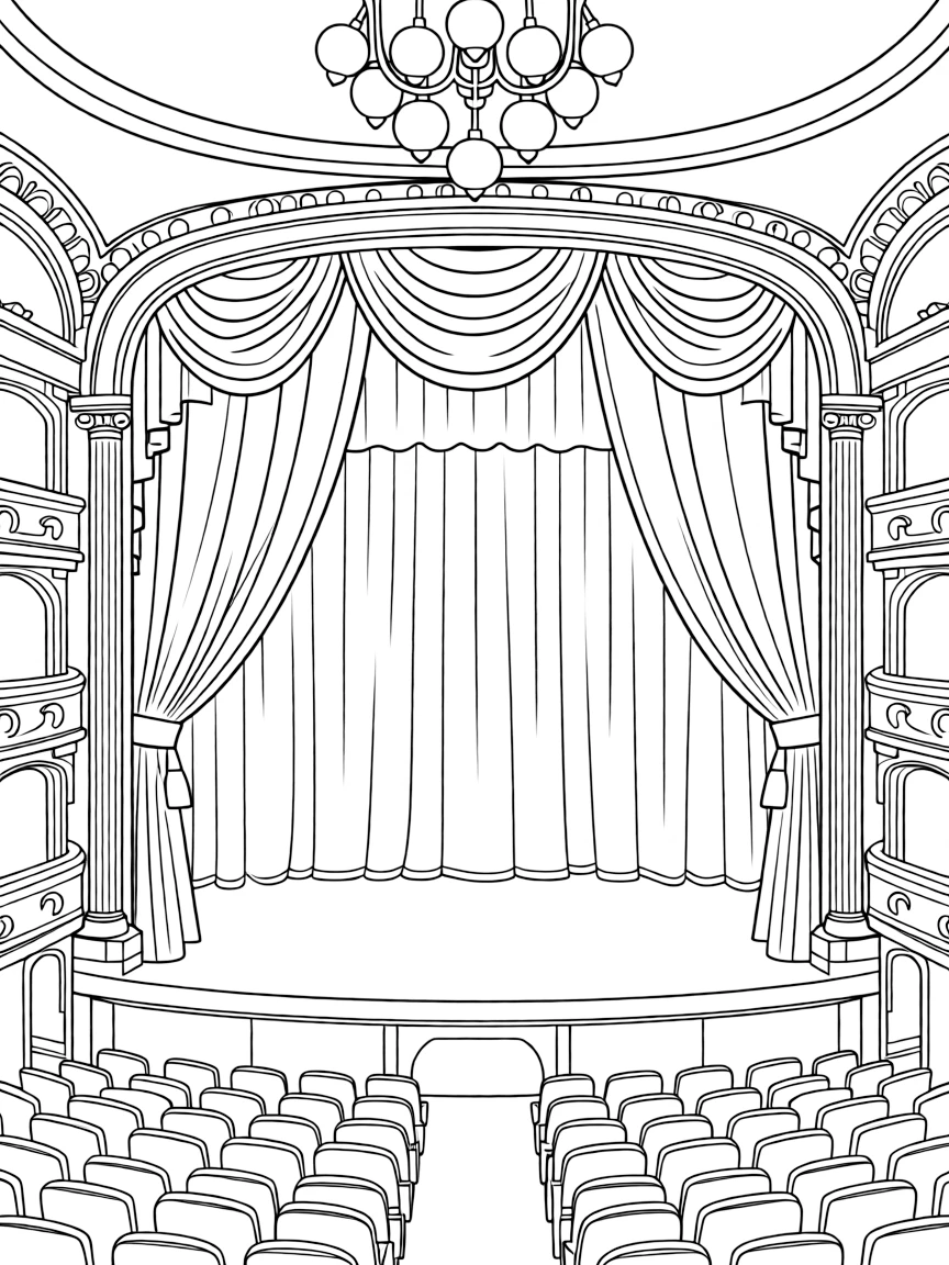(Italy) An Italian opera house with stage curtains